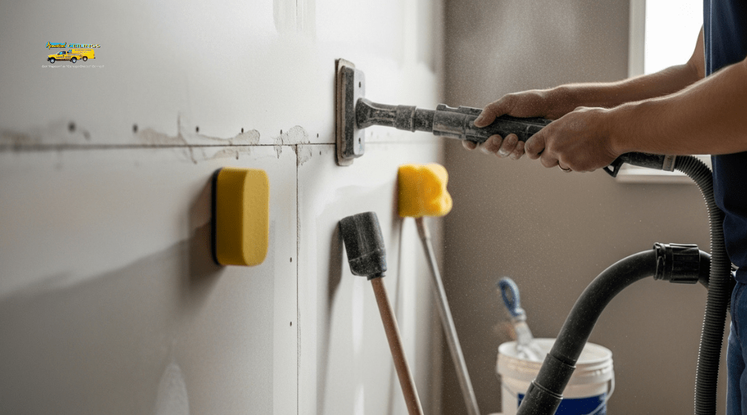 Drywall DIY mistake of skipping sanding, leaving ridges and uneven seams visible on the wall.