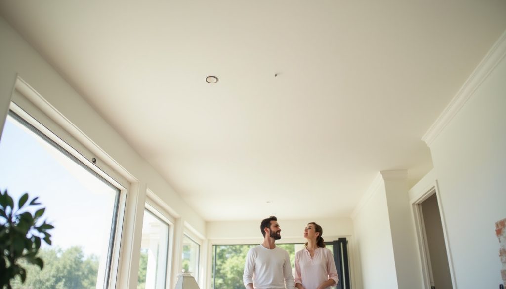 couple reviewing ceiling restoration results chino hills