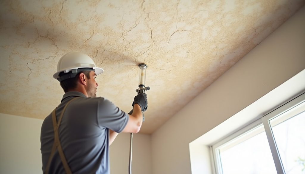 closeup of popcorn ceiling repair process in diamond bar california home