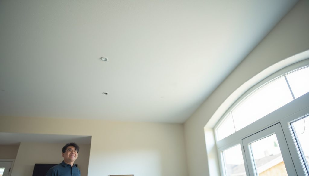 ceiling repair specialists inspecting finished ceiling colton