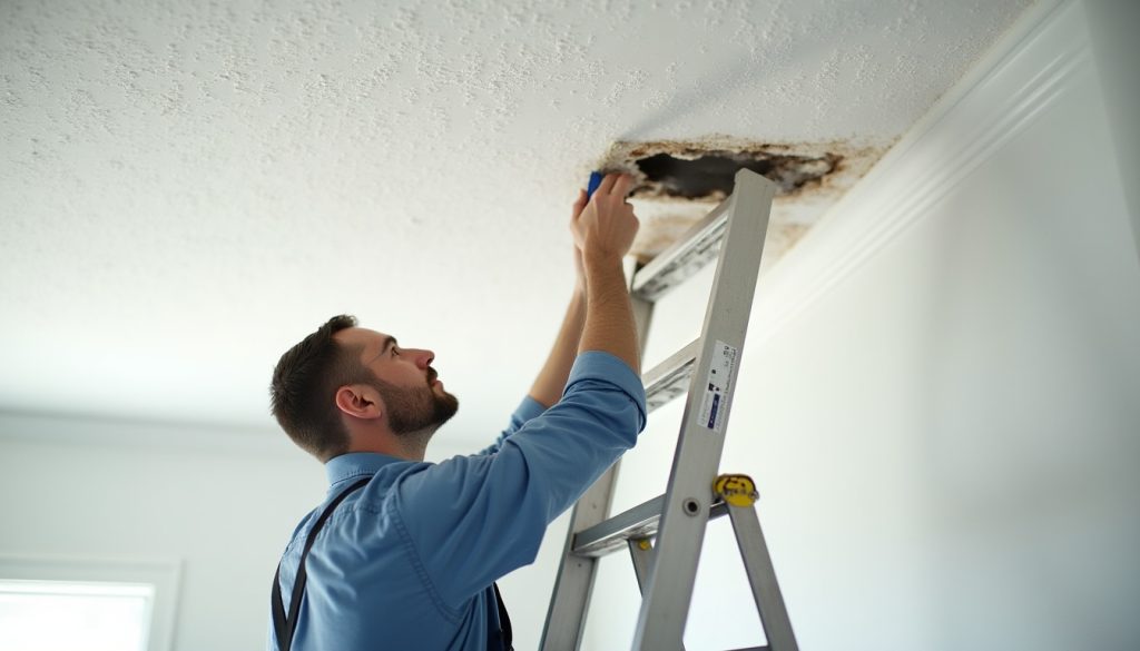 professional technician repairing popcorn ceiling in corona california home