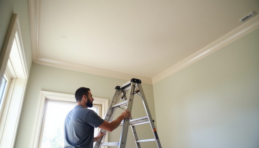 professional technician repairing popcorn ceiling in diamond bar california home