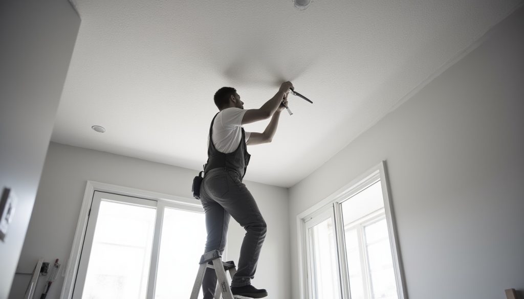 technician repairing popcorn ceiling in loma linda california home