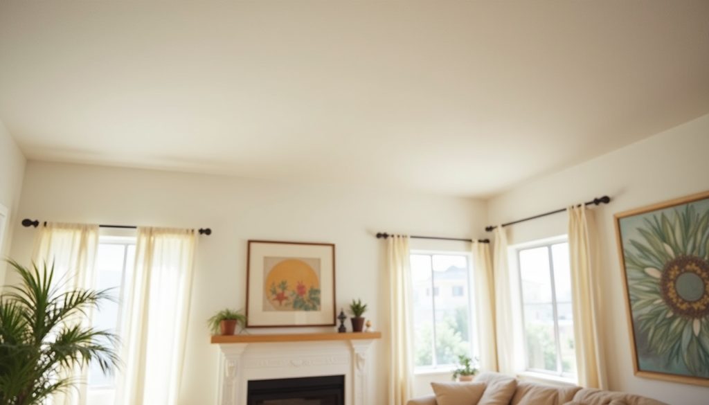 bright living room with newly repaired smooth ceiling loma linda california
